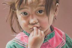ChineesMeisje door Genevieve Lumeij, Fine Art. Portret tekening met pastelpotlood of pastelkrijt